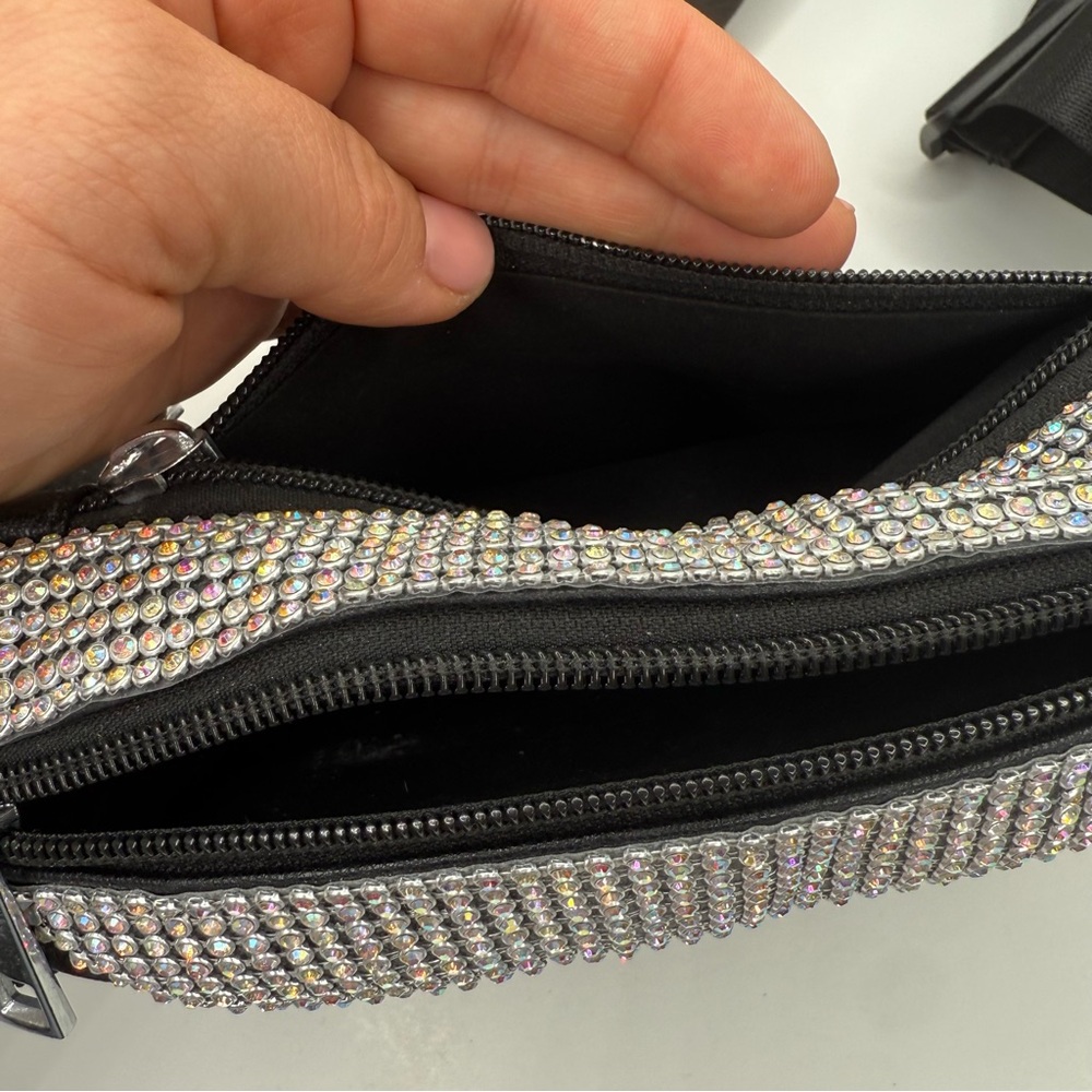 Leather and indestructible woven rhinestone festival fanny pack with hidden zip - Picture 8 of 12